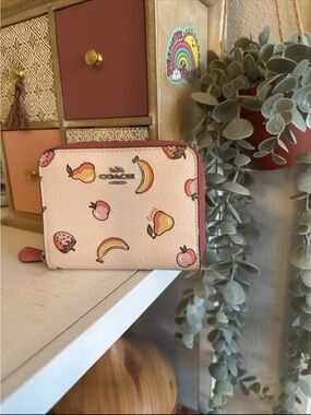 Coach Peach & Banana Fruit Print Zip Wallet - Pink